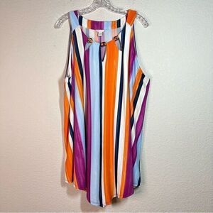 Cato Multicolor Striped Crew Neck‎ Cutout Tank Top Womens Size 26/28W